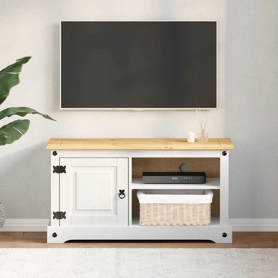 Meuble TV Corona Blanc 100 x 40 x 52 cm Pin massif