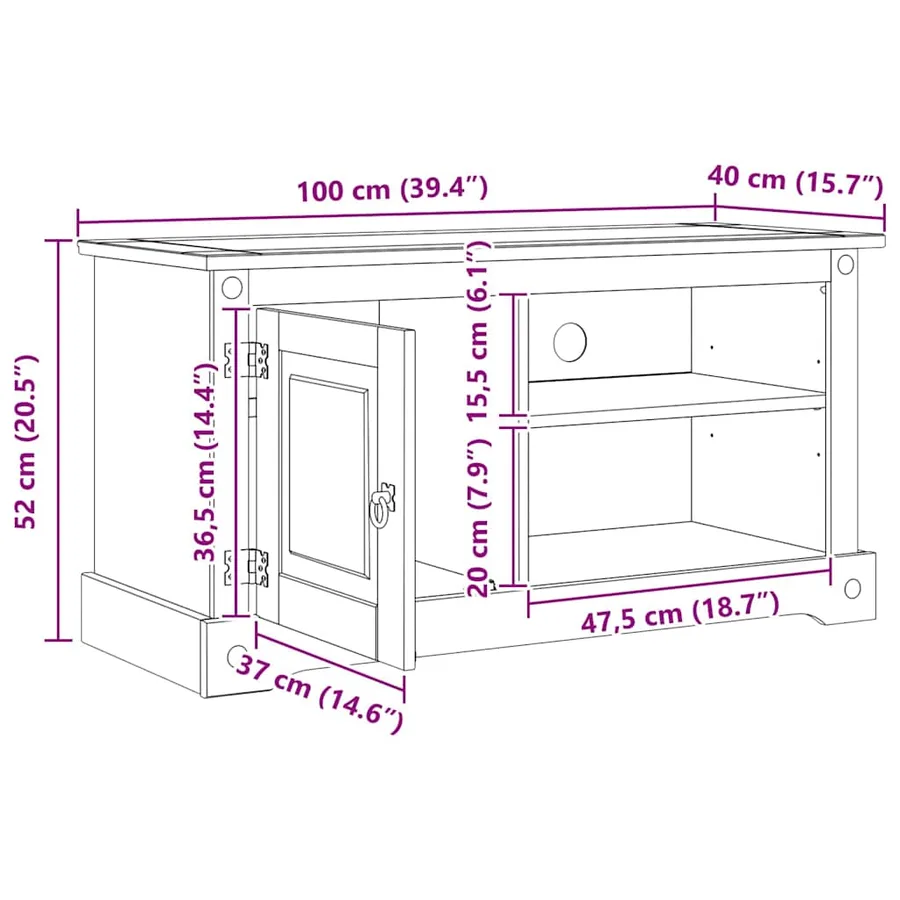 Meuble TV Corona Blanc 100 x 40 x 52 cm Pin massif - 11