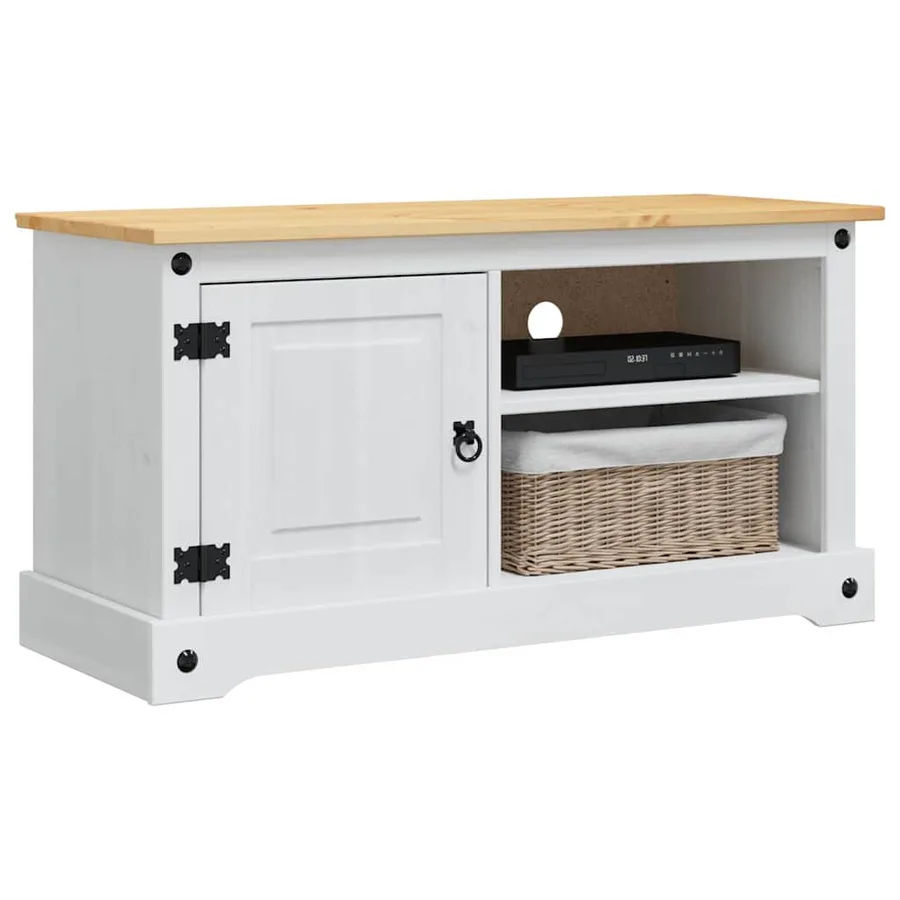 Meuble TV Corona Blanc 100 x 40 x 52 cm Pin massif - 3
