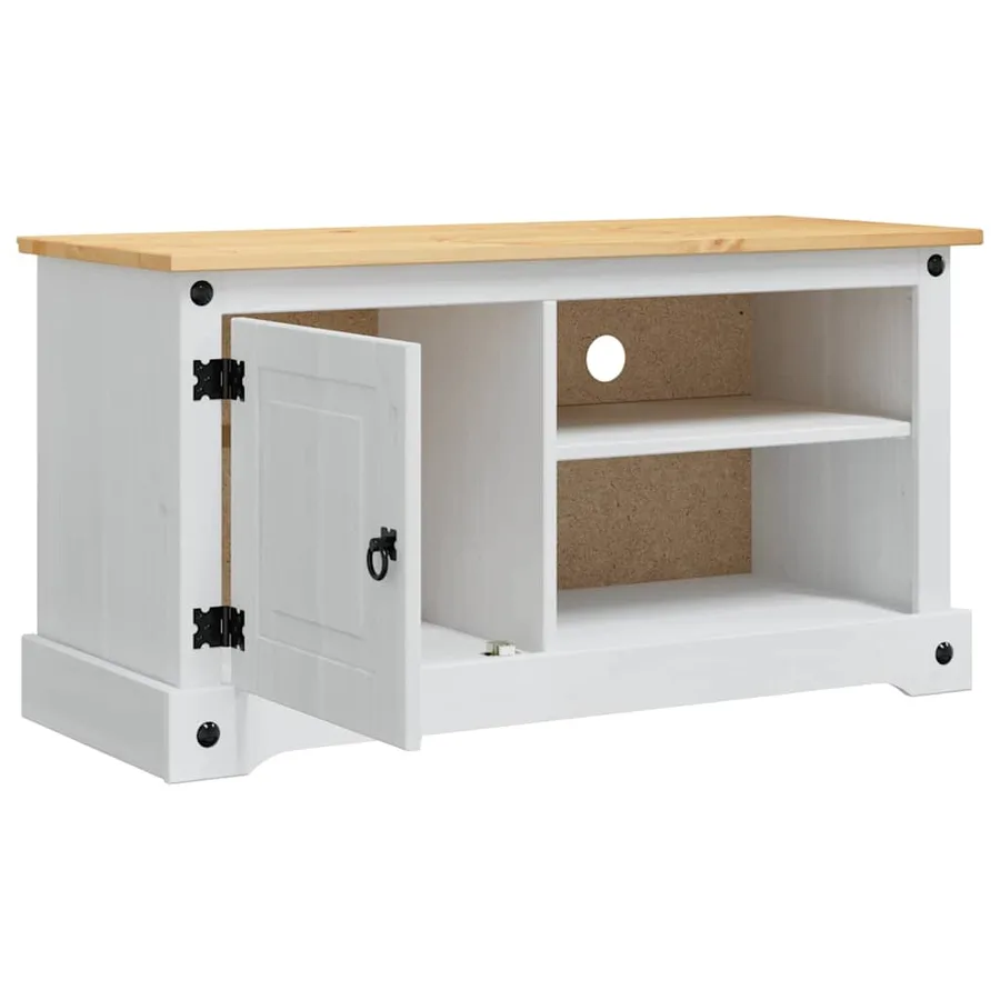 Meuble TV Corona Blanc 100 x 40 x 52 cm Pin massif - 5