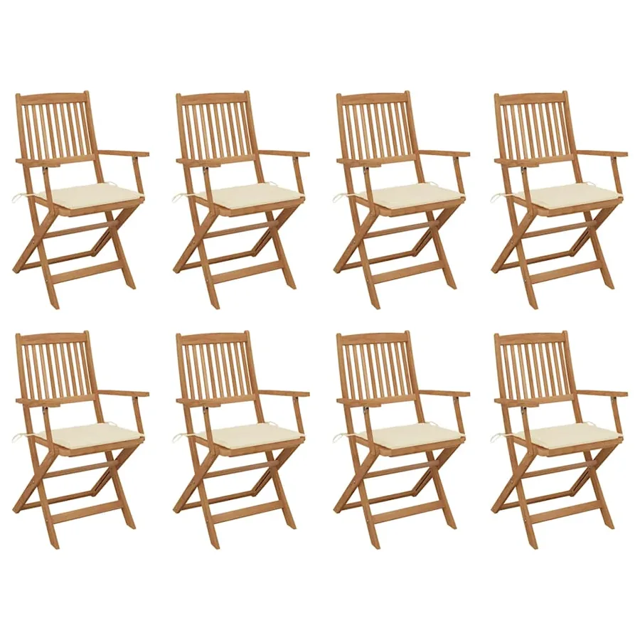 Chaises pliables d'extérieur et coussins lot de 8 Bois d'acacia