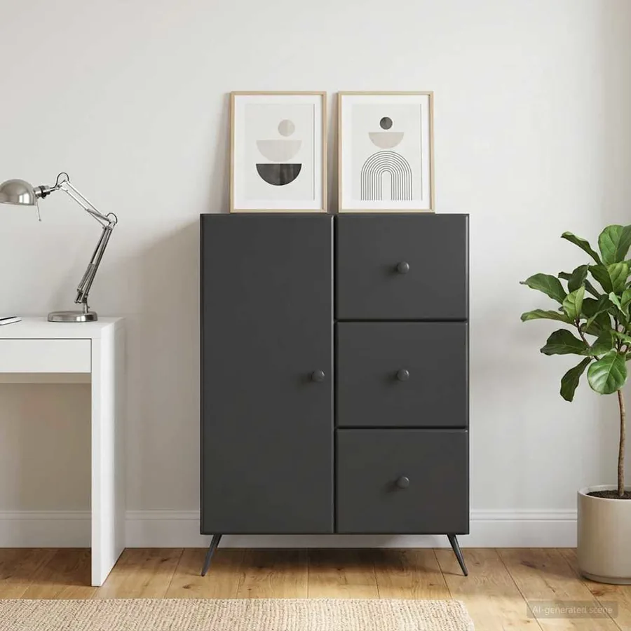 Buffet avec tiroir Noir 66 x 34,5 x 90 cm Bois d'ingénierie