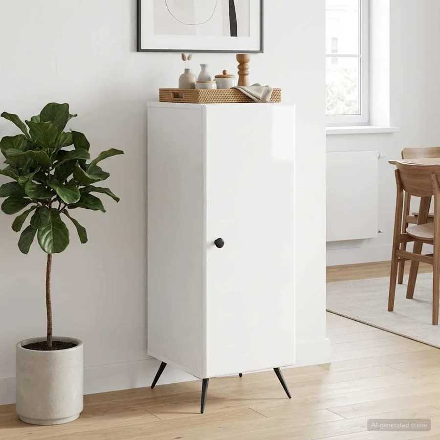 Buffet Blanc brillant 33 x 34,5 x 90 cm Bois d'ingénierie - 4