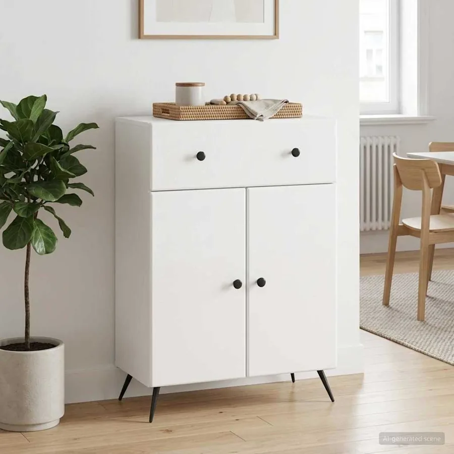 Buffet Blanc brillant 66 x 34,5 x 90 cm Bois d'ingénierie