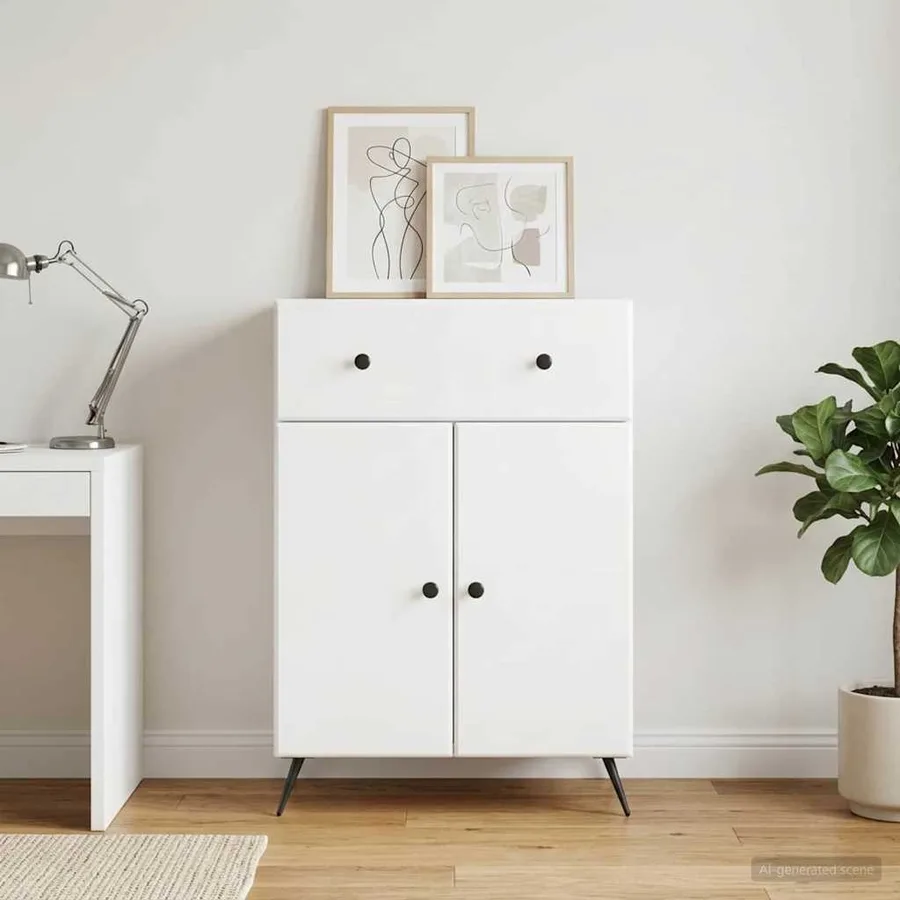 Buffet Blanc brillant 66 x 34,5 x 90 cm Bois d'ingénierie - 4