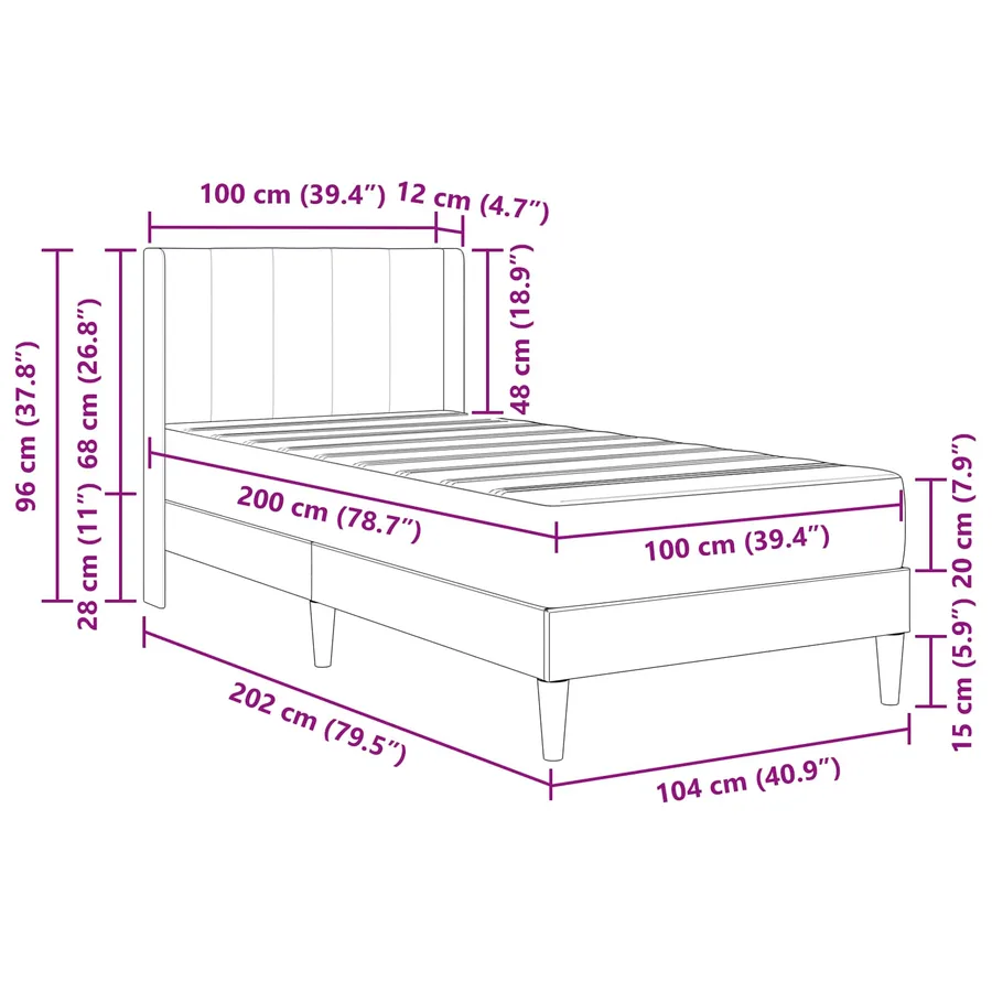 Cadre de lit avec matelas Noir 100 x 200 cm Velours - 11