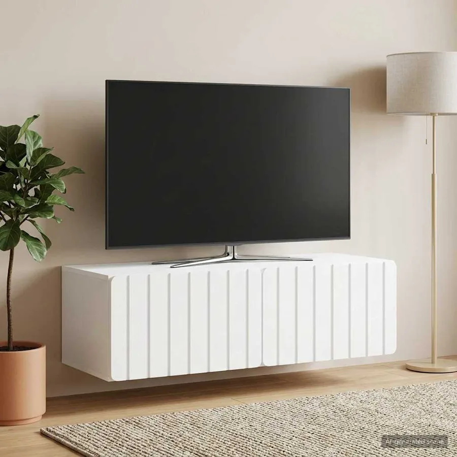 Meuble TV mural 98 x 41 x 30 cm Blanc Bois d'ingénierie - 4