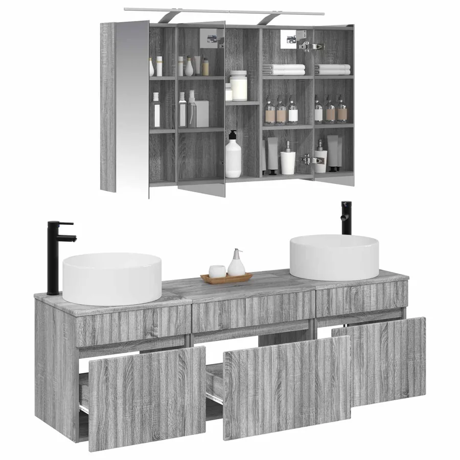 Ensemble d'armoire de salle de bain 4 pcs Sonoma gris - 3