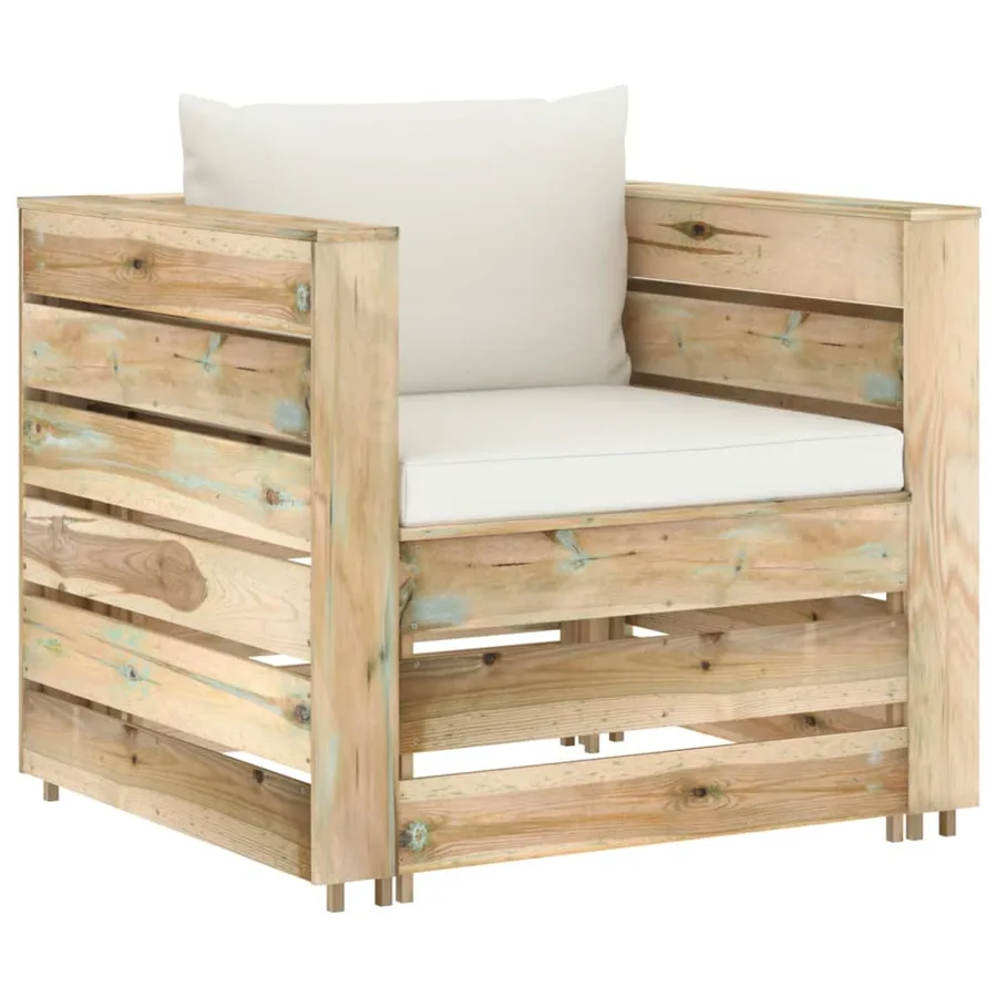 Salon de jardin 2 pcs avec coussins vert bois imprégné - 2