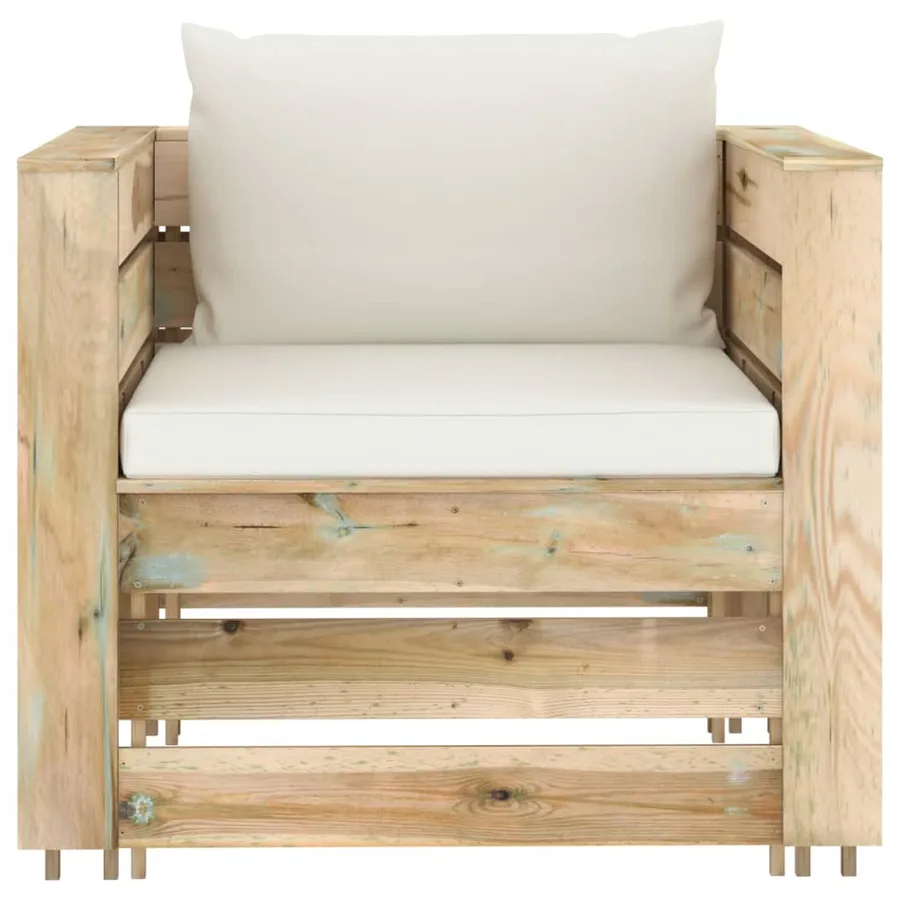 Salon de jardin 2 pcs avec coussins vert bois imprégné - 3