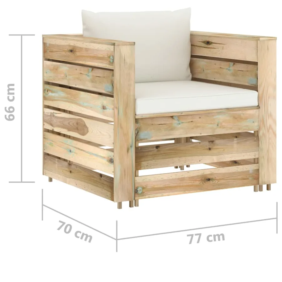 Salon de jardin 2 pcs avec coussins vert bois imprégné - 7