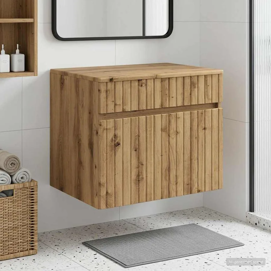 Cabinet de Salle de Bain Mural Chêne artisanal