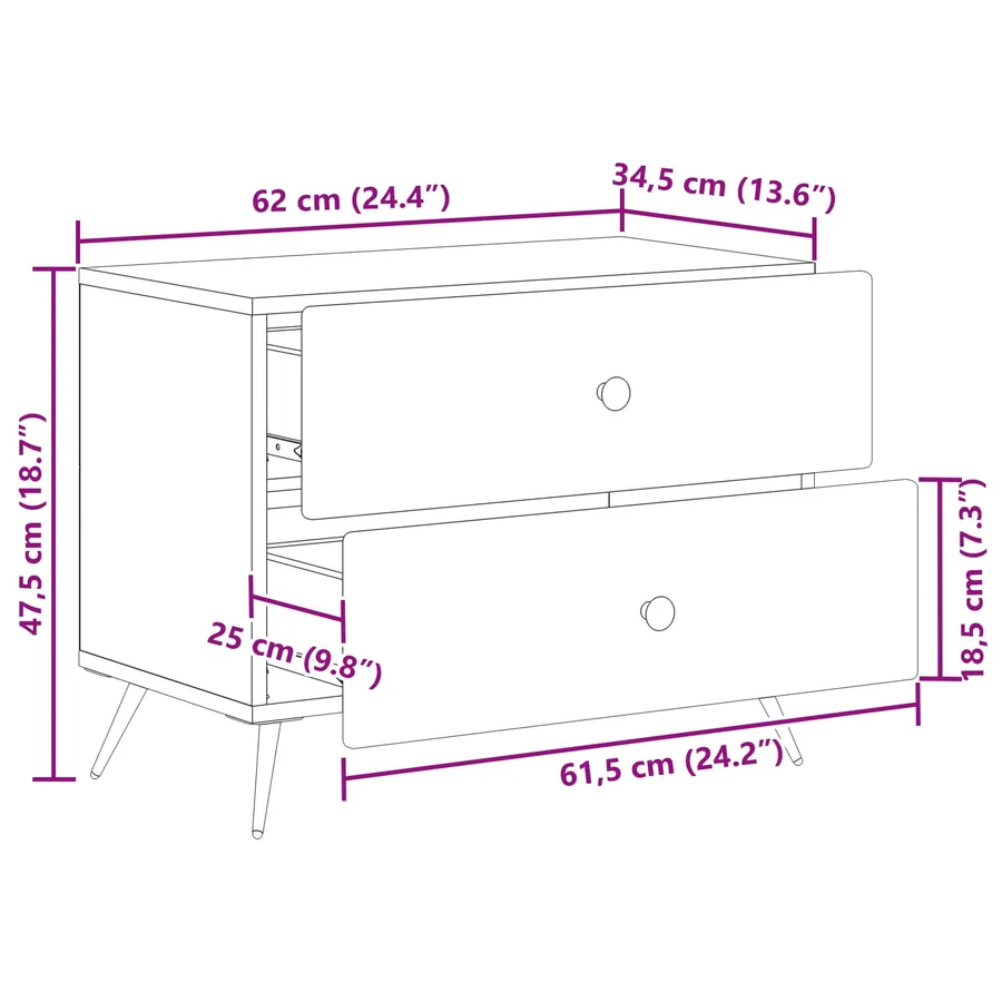 Cabinet de chevet Blanc brillant 62 x 34,5 x 47,5 cm - 11
