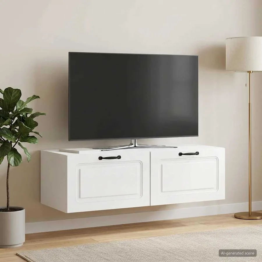 Meuble TV mural Montage mural Blanc brillant 98 x 41 x 30 cm