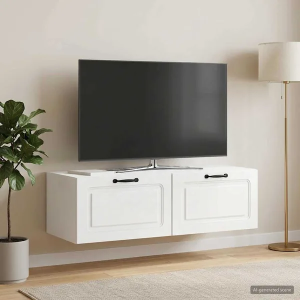 Meuble TV mural Montage mural Blanc brillant 98 x 41 x 30 cm