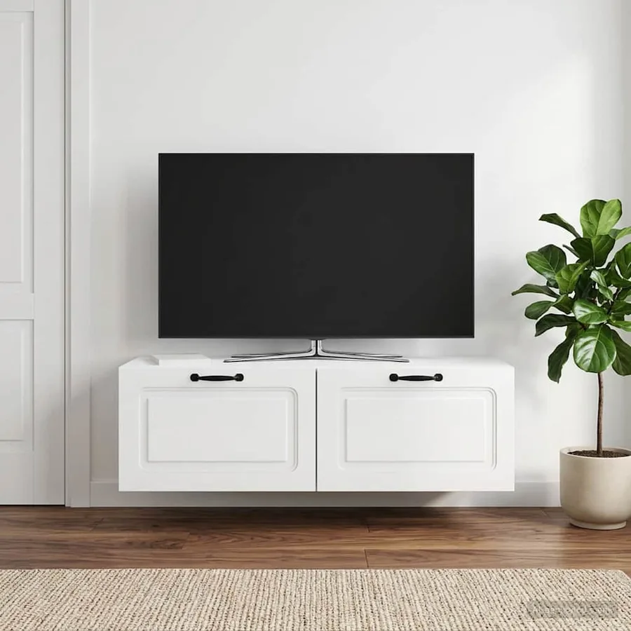 Meuble TV mural Montage mural Blanc brillant 98 x 41 x 30 cm - 4