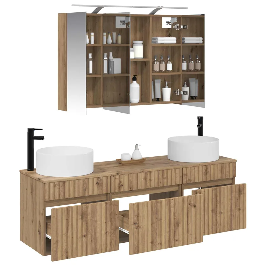 Ensemble d'armoire de salle de bain 4 pc Chêne artisanal - 3