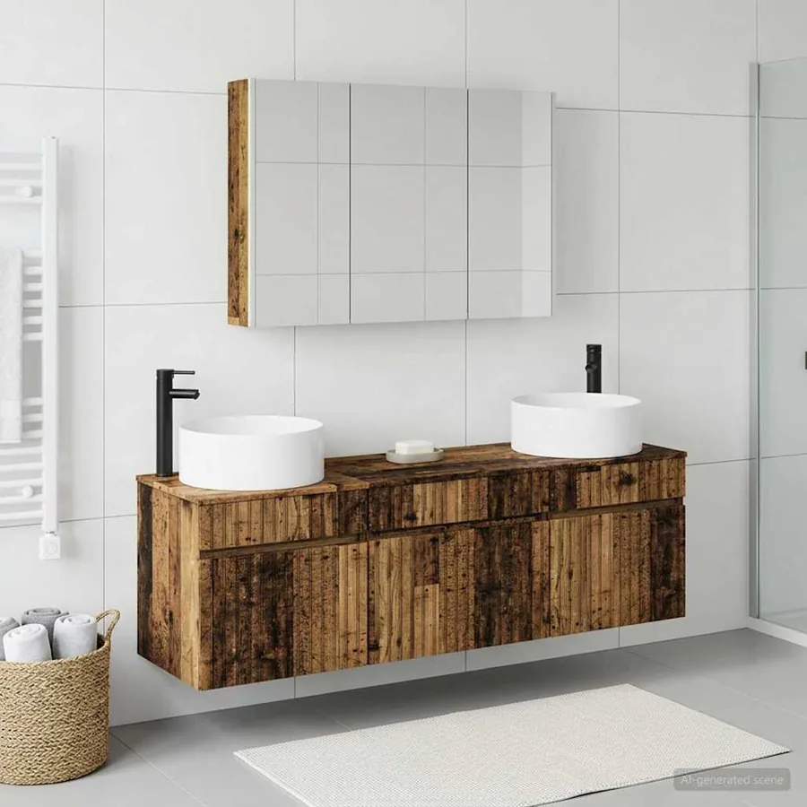 Ensemble d'armoire de salle de bain 4 pcs Bois ancien