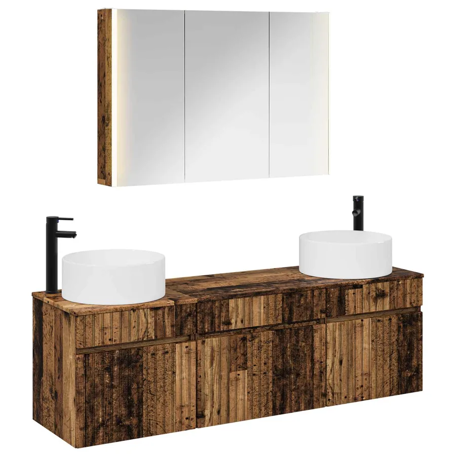 Ensemble d'armoire de salle de bain 4 pcs Bois ancien - 2