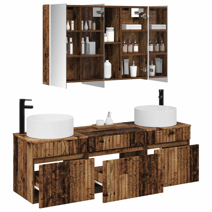 Ensemble d'armoire de salle de bain 4 pcs Bois ancien - 3