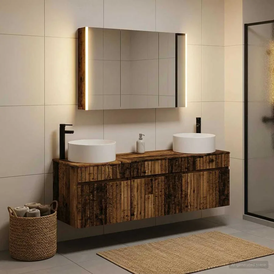 Ensemble d'armoire de salle de bain 4 pcs Bois ancien - 4