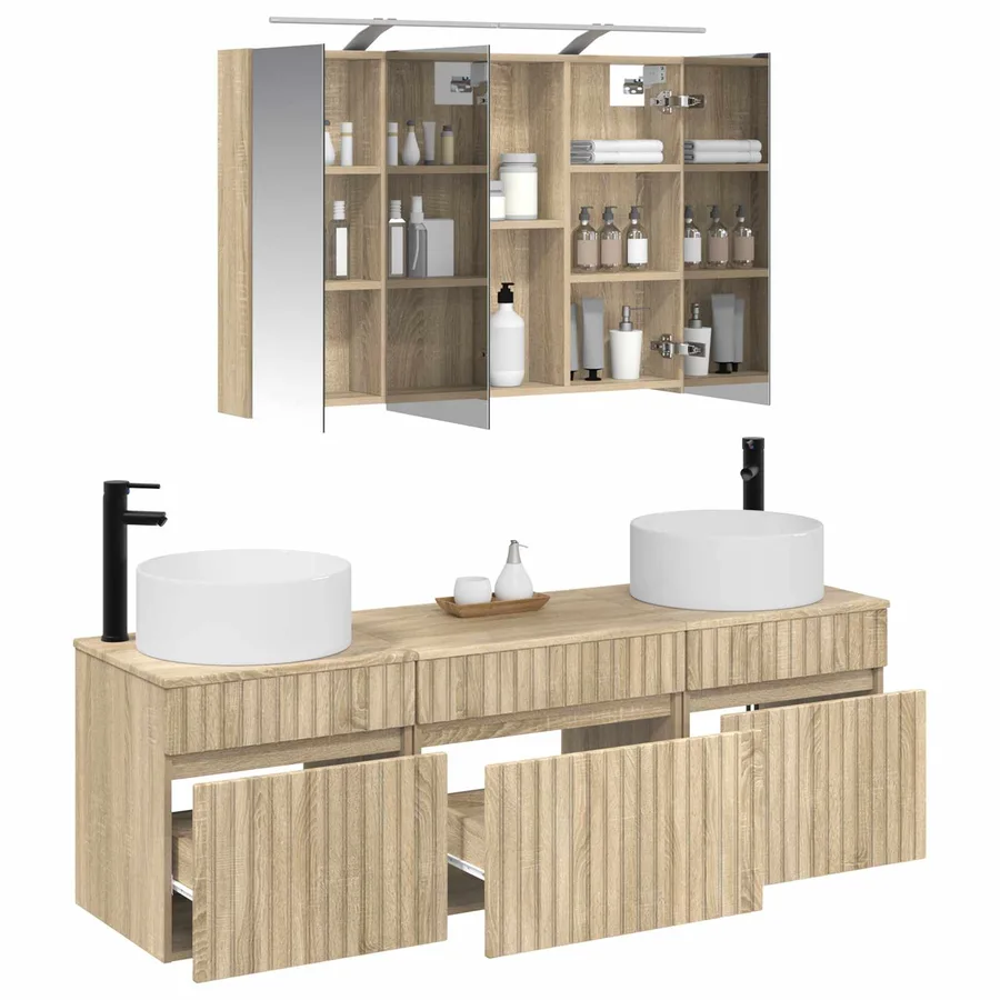 Ensemble d'armoire de salle de bain 4 pcs Chêne Sonoma - 3