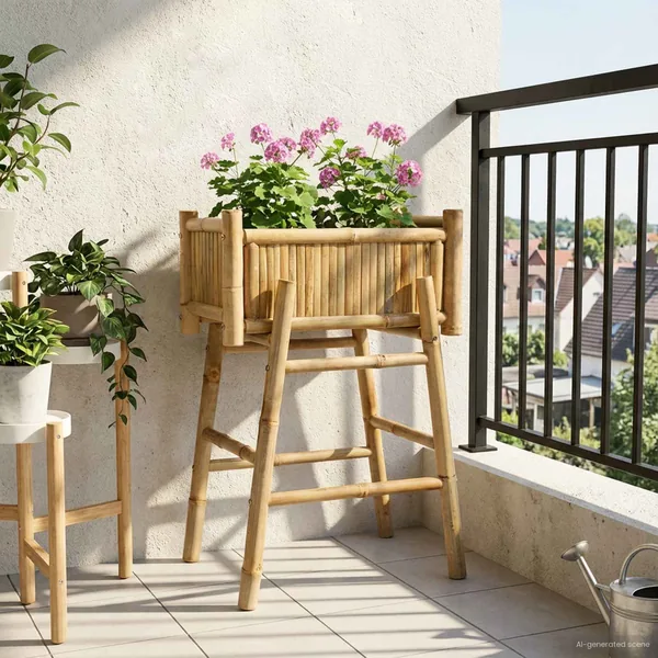 Jardinière avec support Naturel 50 x 38 x 74 cm Bambou