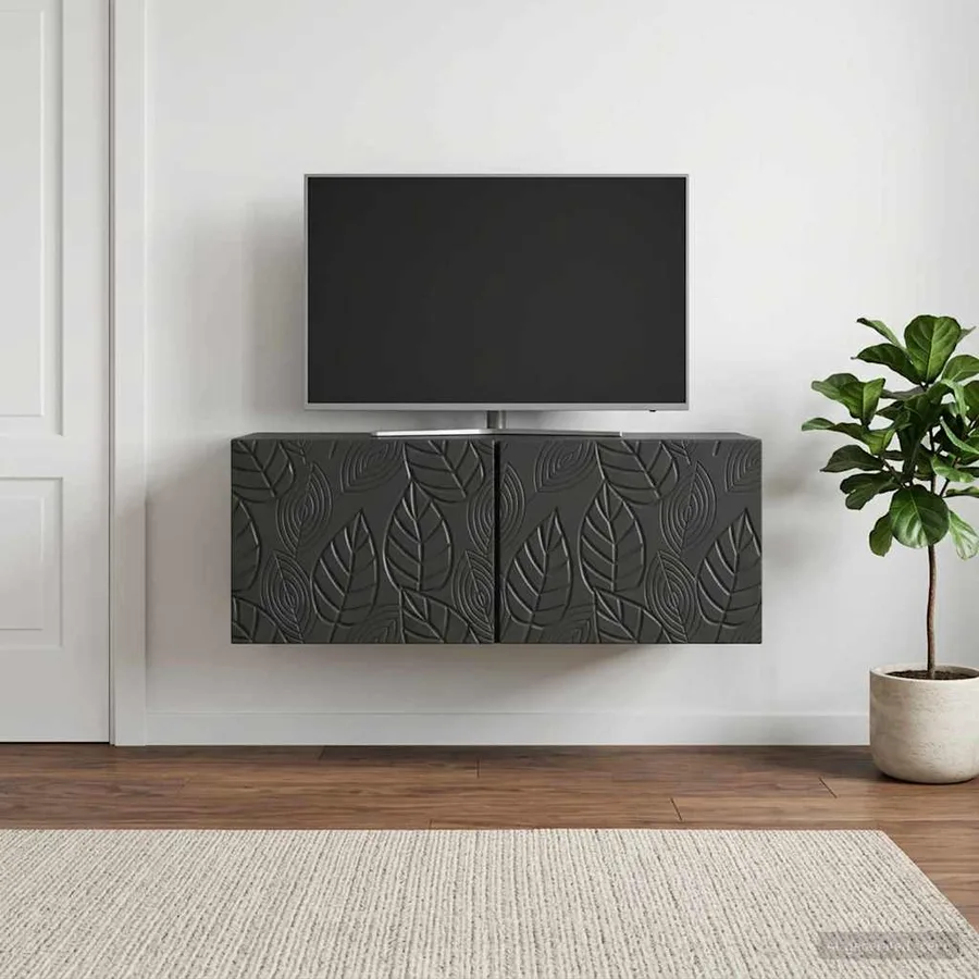 Meuble TV mural 98 x 41 x 30 cm Noir Bois d'ingénierie - 3