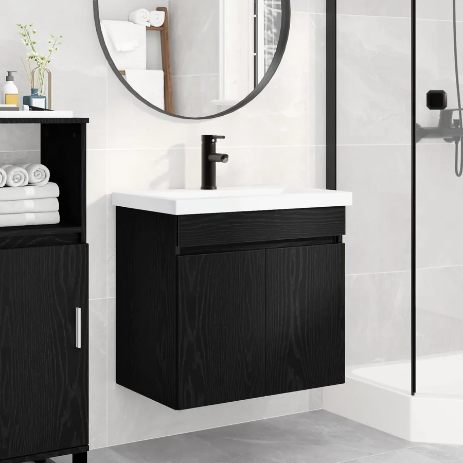 Meuble de salle de bain avec robinet Chêne noir