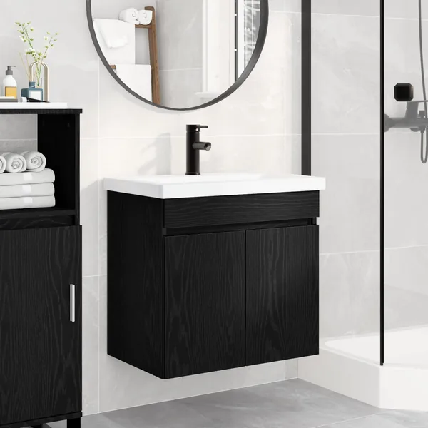 Meuble de salle de bain avec robinet Chêne noir