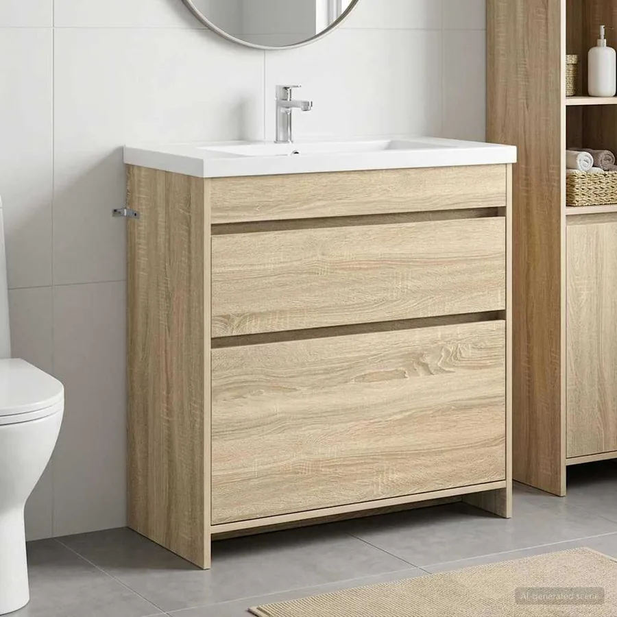 Meuble sous lavabo de salle de bain Chêne Sonoma