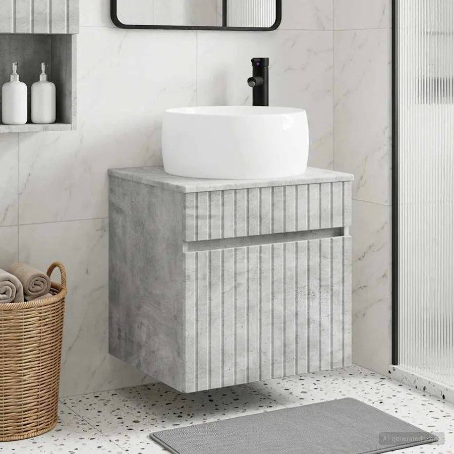 Meuble de lavabo mural Gris béton 49 x 44,5 x 66 cm