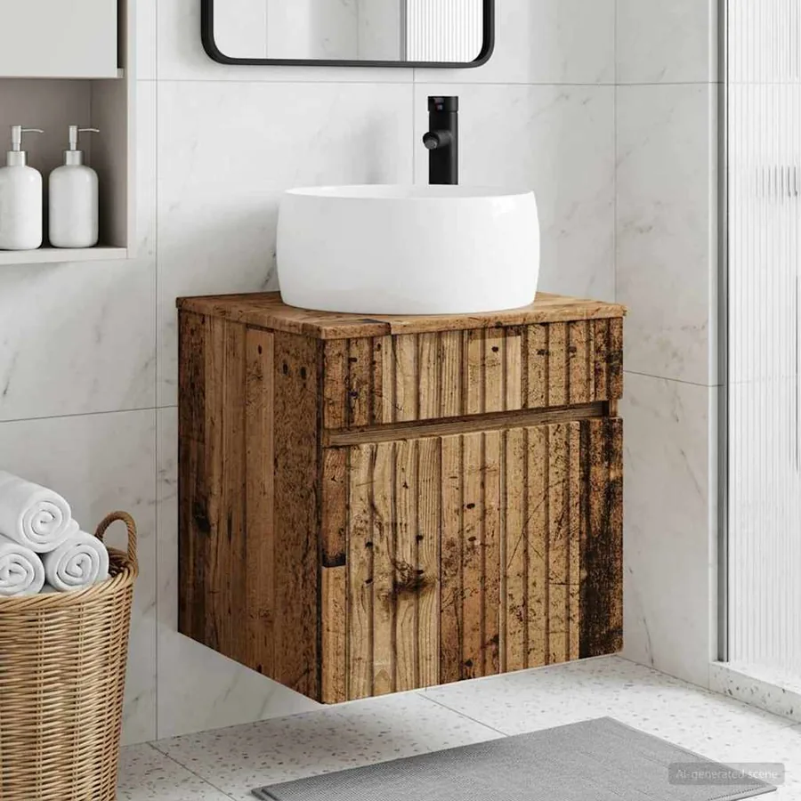 Meuble de lavabo mural Bois ancien 49 x 44,5 x 66 cm