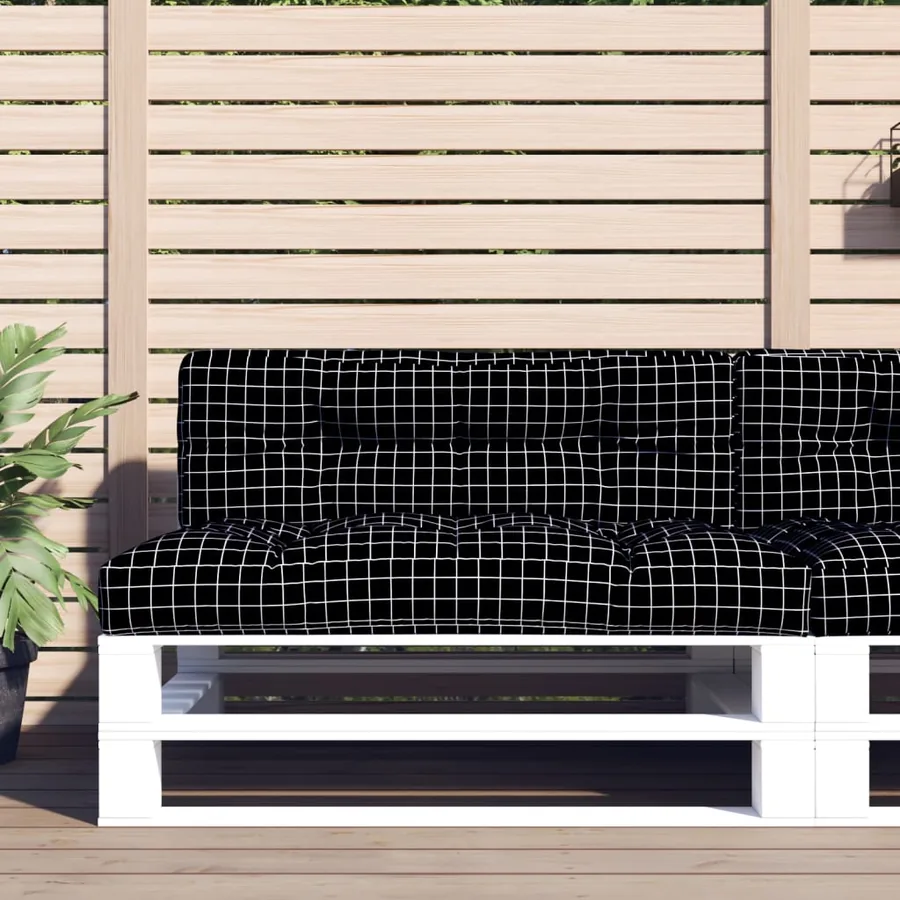 Coussin de palette motif à carreaux noir 120x40x12 cm tissu
