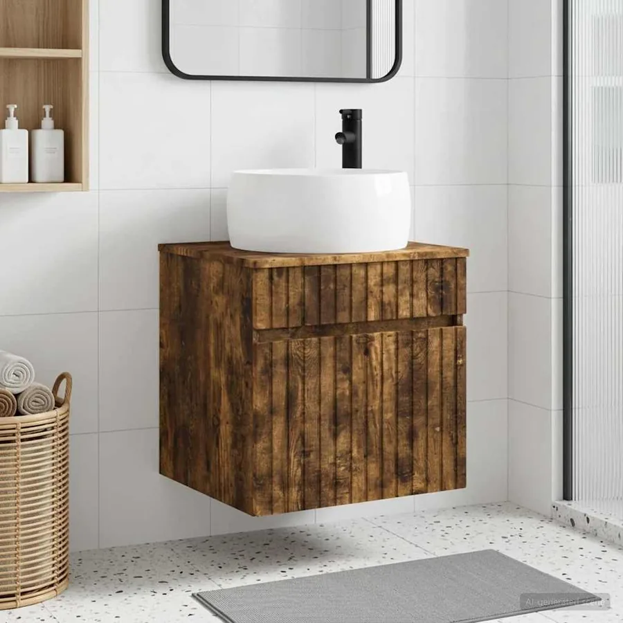 Meuble de lavabo mural Chêne fumé 49 x 44,5 x 66 cm