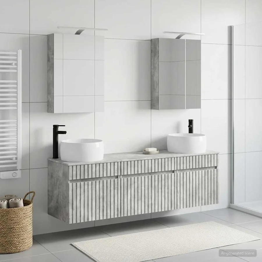 Ensemble d'armoire de salle de bain 5 pcs Gris béton