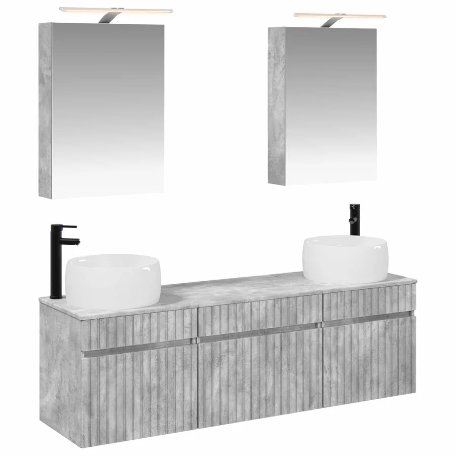 Ensemble d'armoire de salle de bain 5 pcs Gris béton - 2