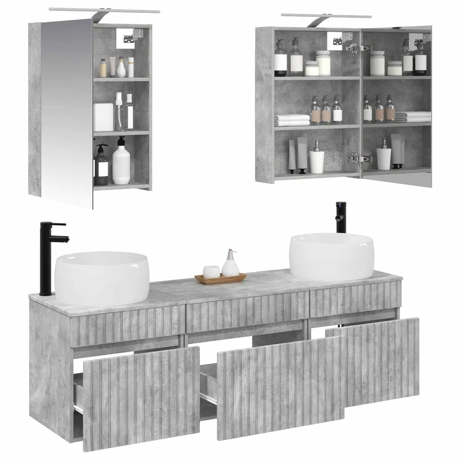 Ensemble d'armoire de salle de bain 5 pcs Gris béton - 3