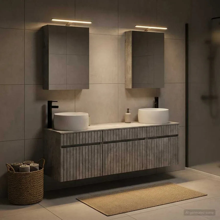 Ensemble d'armoire de salle de bain 5 pcs Gris béton - 4