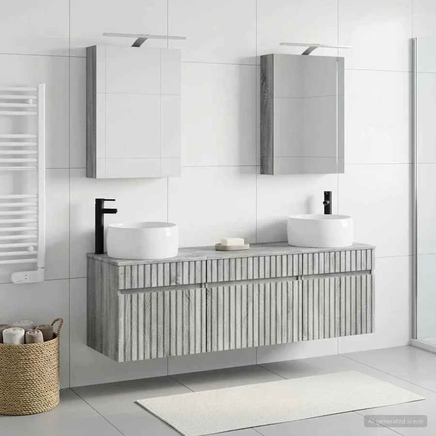 Ensemble d'armoire de salle de bain 5 pcs Sonoma gris