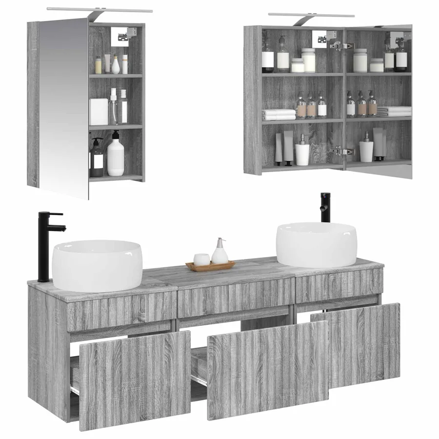 Ensemble d'armoire de salle de bain 5 pcs Sonoma gris - 3