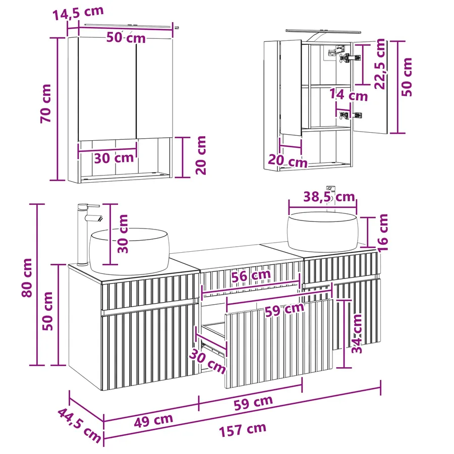 Ensemble d'armoire de salle de bain 5 pcs Chêne Sonoma - 15