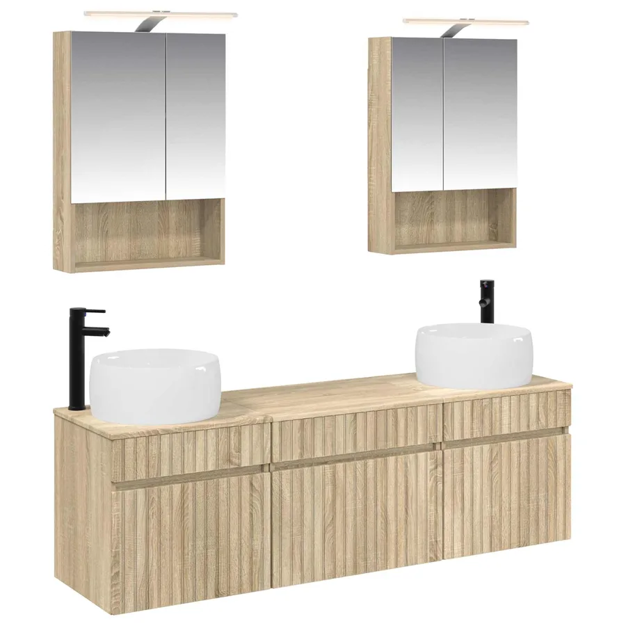 Ensemble d'armoire de salle de bain 5 pcs Chêne Sonoma - 2