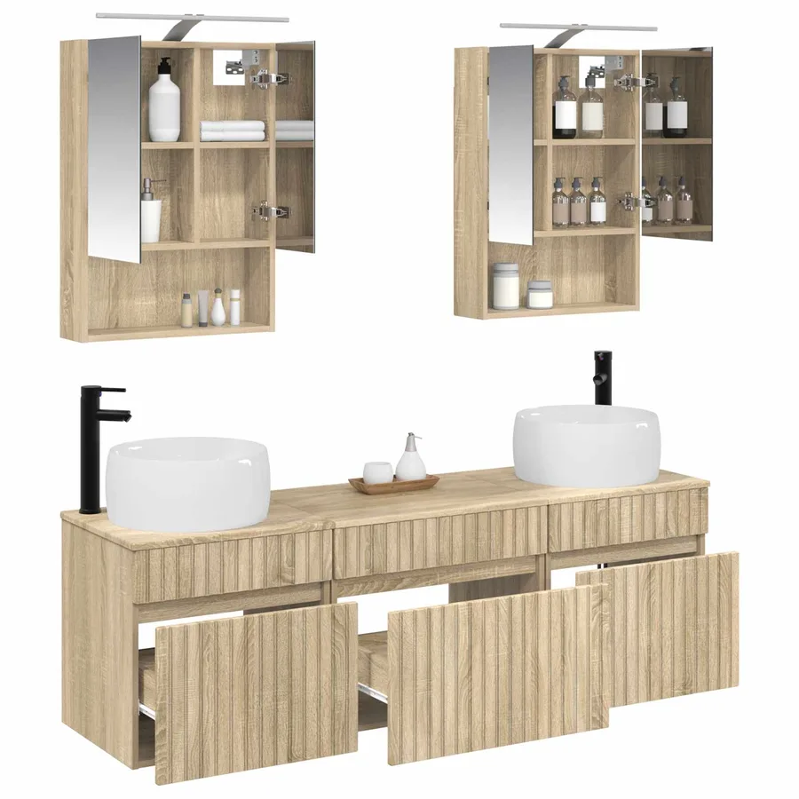 Ensemble d'armoire de salle de bain 5 pcs Chêne Sonoma - 3