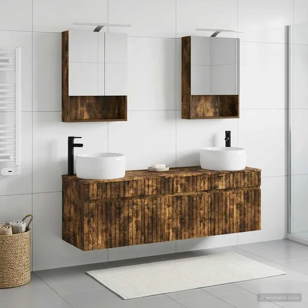 Ensemble d'armoire de salle de bain 5 pcs Chêne fumé