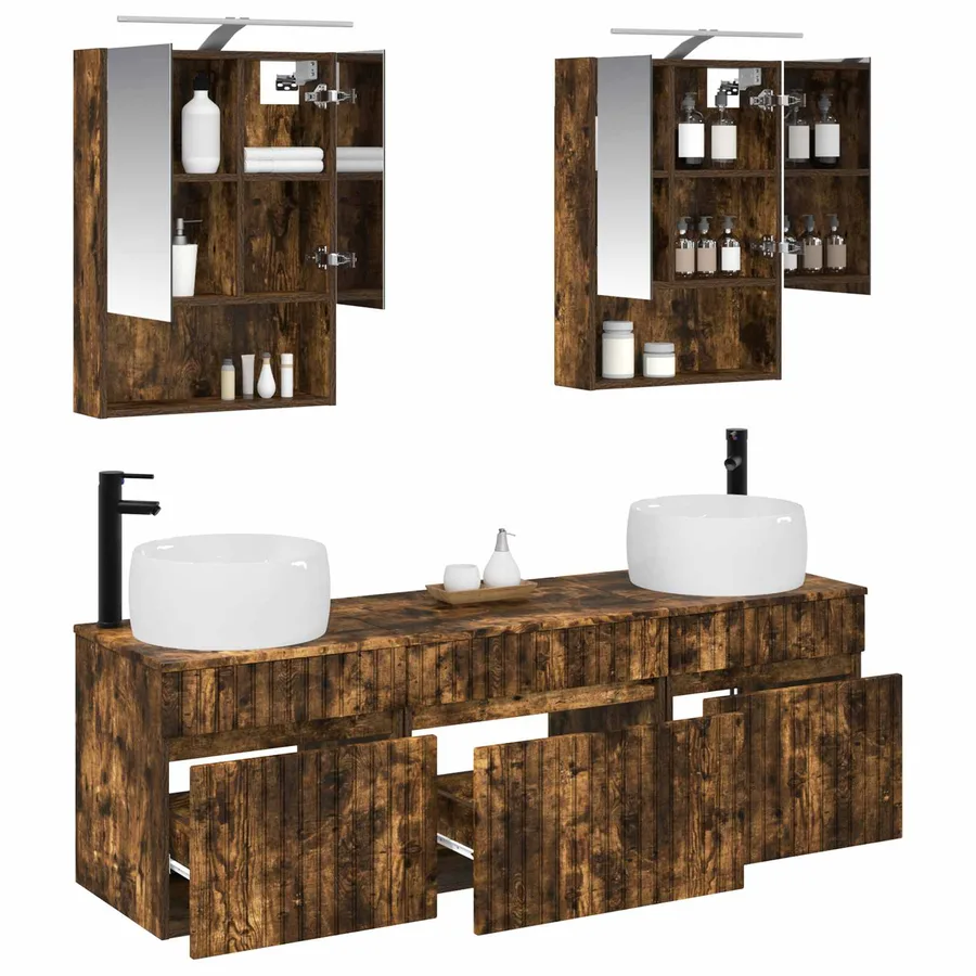 Ensemble d'armoire de salle de bain 5 pcs Chêne fumé - 3