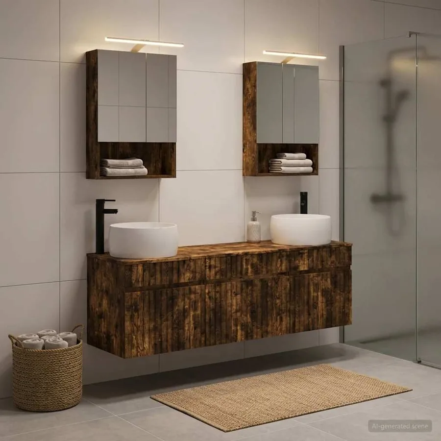 Ensemble d'armoire de salle de bain 5 pcs Chêne fumé - 4