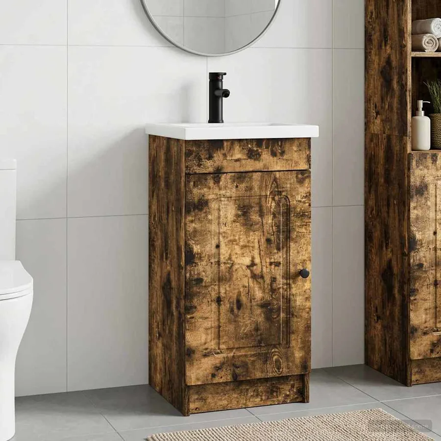 Meuble de salle de bain avec évier Chêne fumé 42 x 40 x 84,5 cm