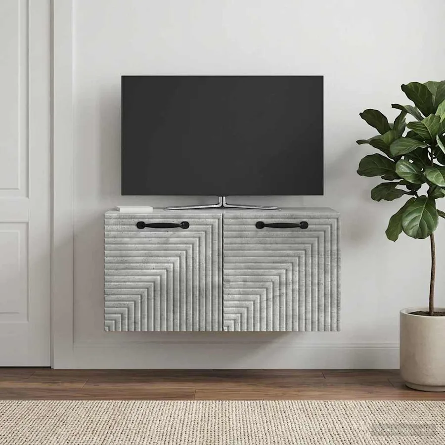 Meuble TV mural Gris béton 59,5 x 31 x 30 cm Bois d'ingénierie