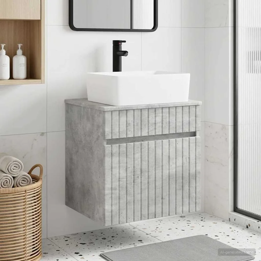 Meuble de lavabo mural Gris béton 49 x 41 x 63 cm